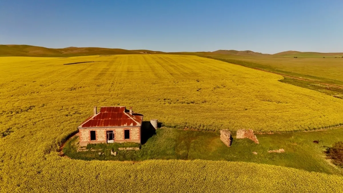 A drone photo of a house in a field | Skylum Blog