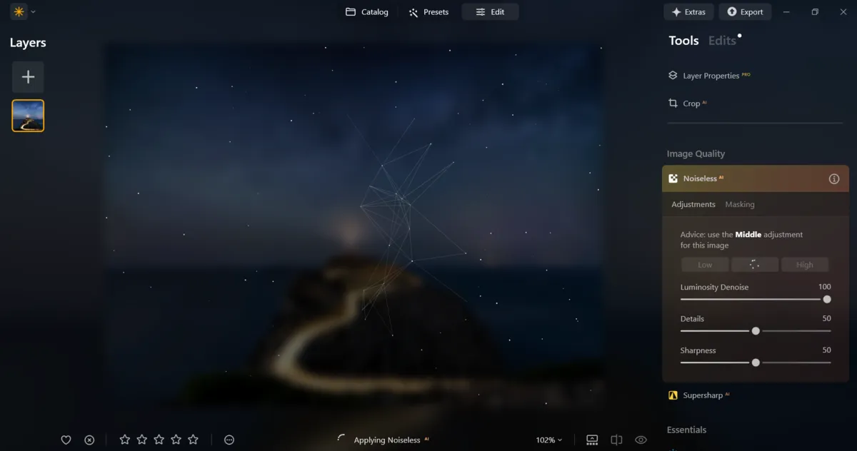 The process of removing noise from a photo in Luminar Neo | Skylum Blog