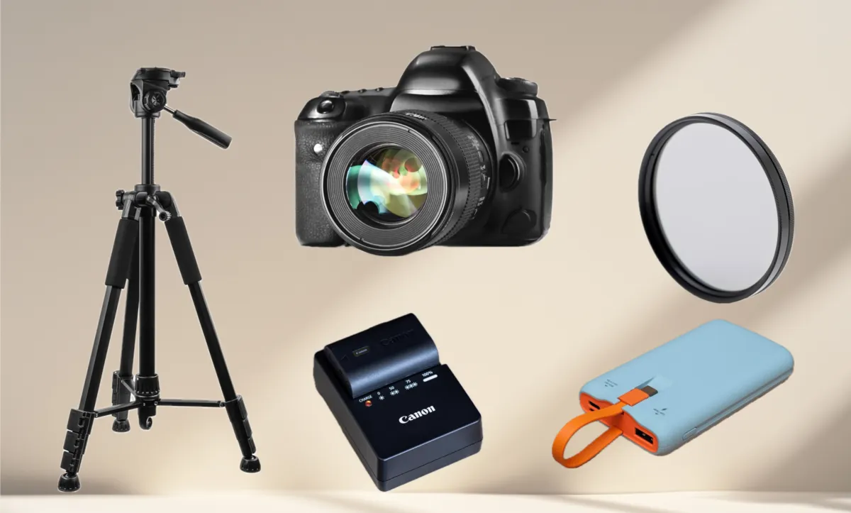 Tripod camera battery power bank and lens | Skylum Blog