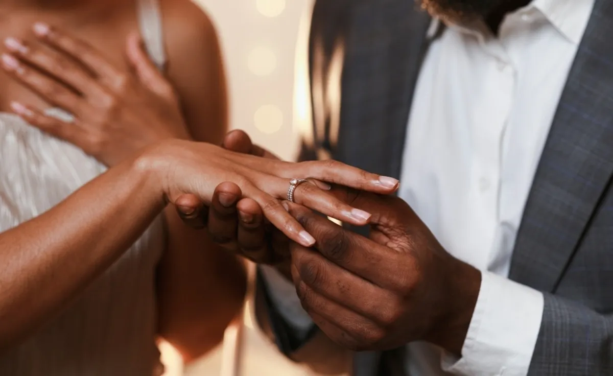 A man puts a ring on a woman's hand | Skylum Blog