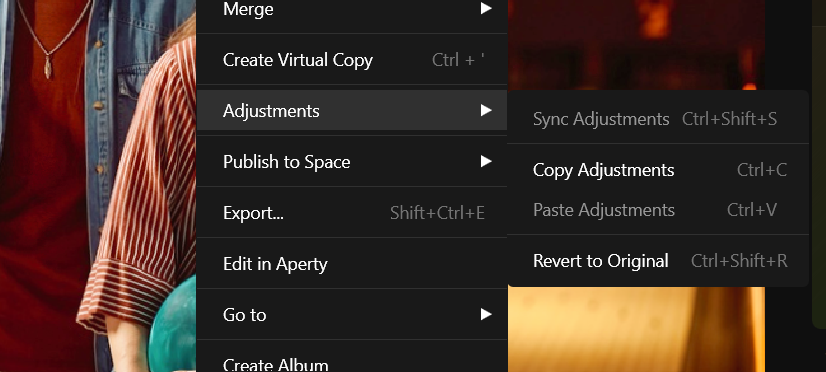 Copy edits to a photo in Luminar