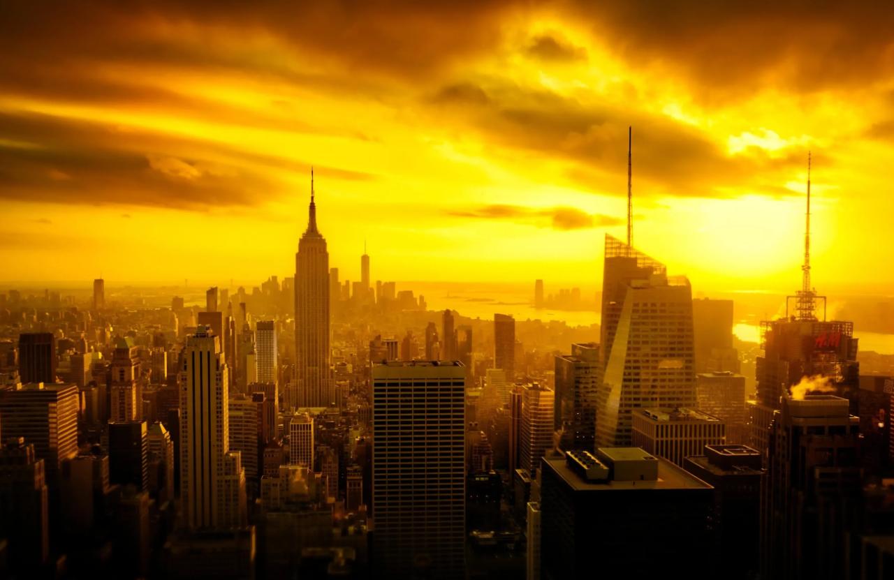 Sunset in city