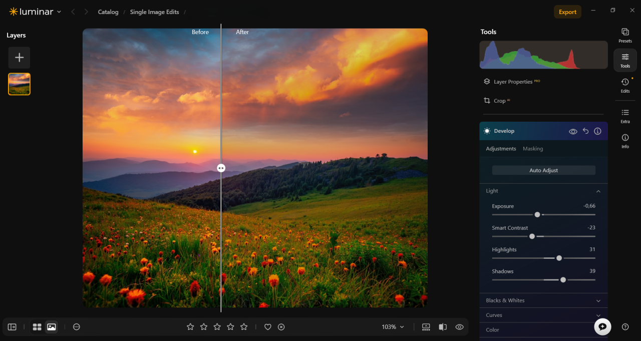 Correct exposure in Luminar