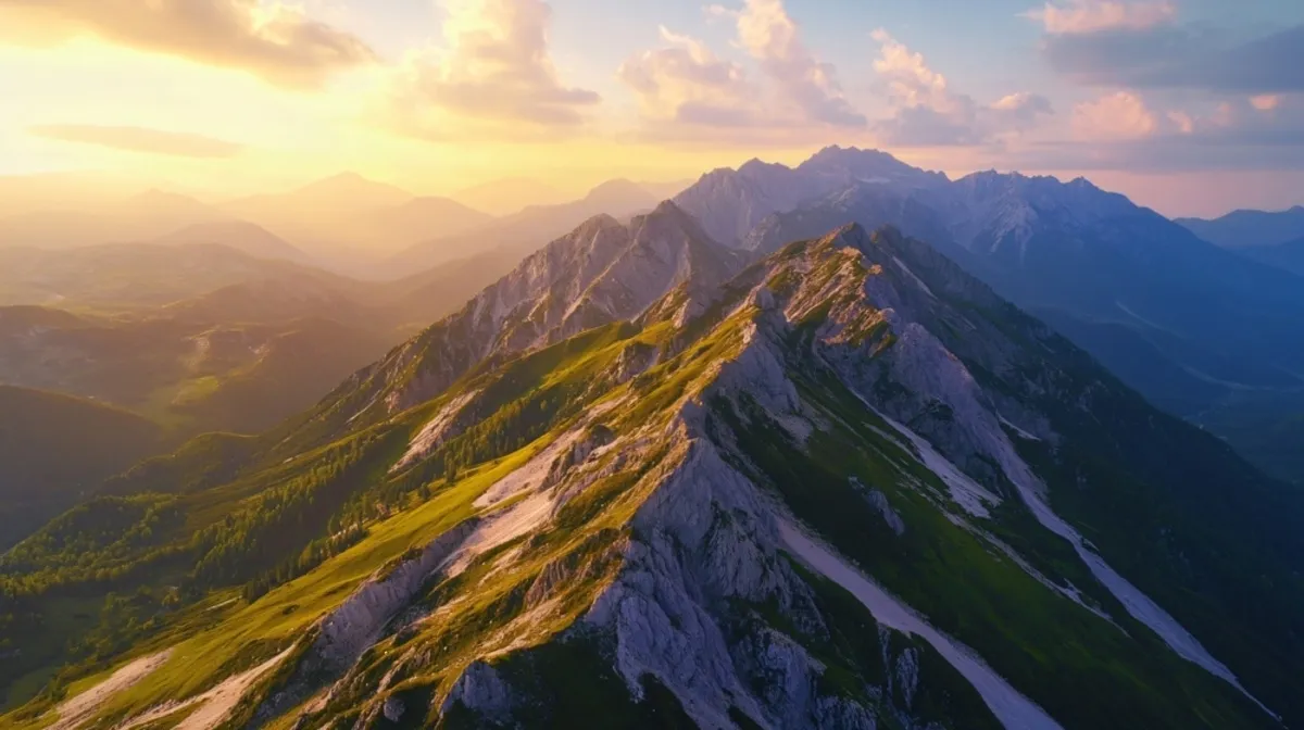 Mountains during sunrise or sunset with warm light| Skylum Blog