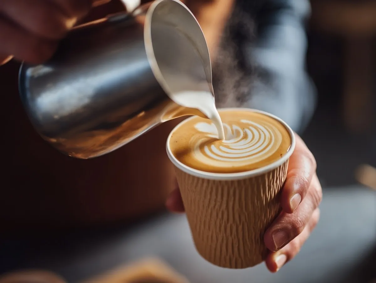 A barista pours milk into coffee | Skylum Blog