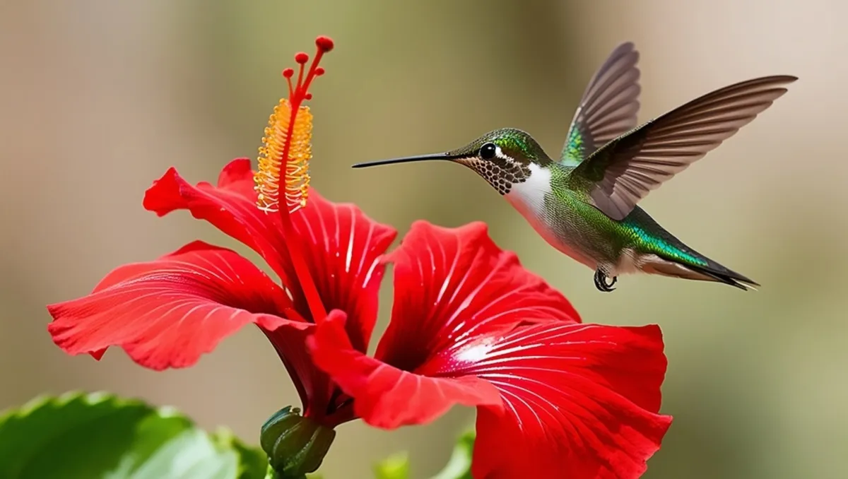Hummingbird near a red flower | Skylum Blog
