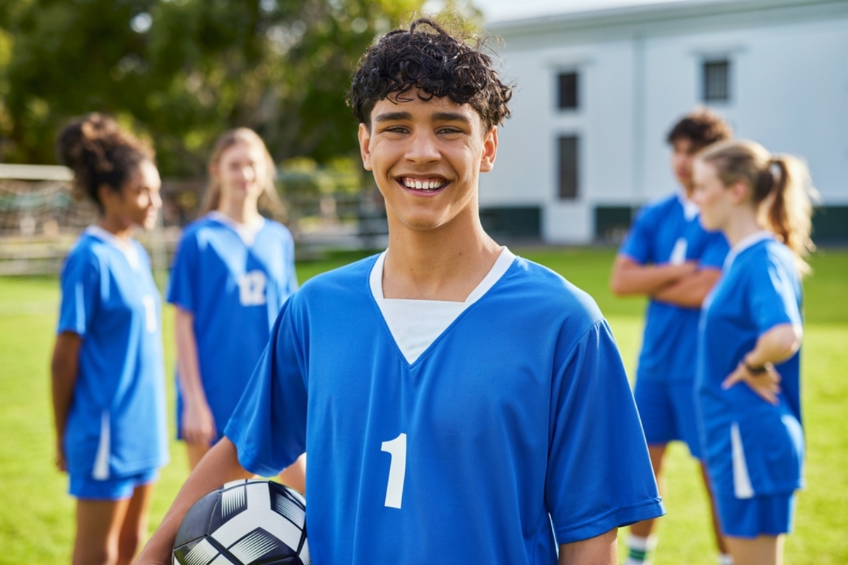 Young man wearing a blue sports jersey | Skylum Blog


