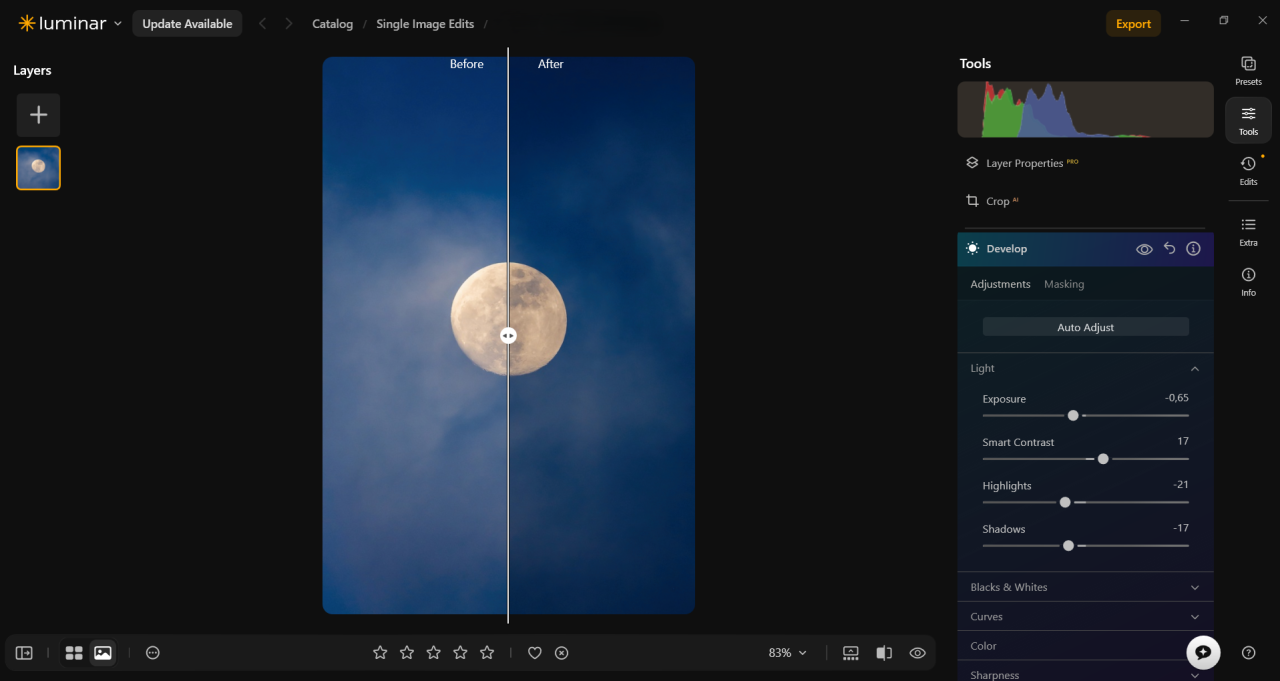 Editing Blue Moon Photos in Luminar