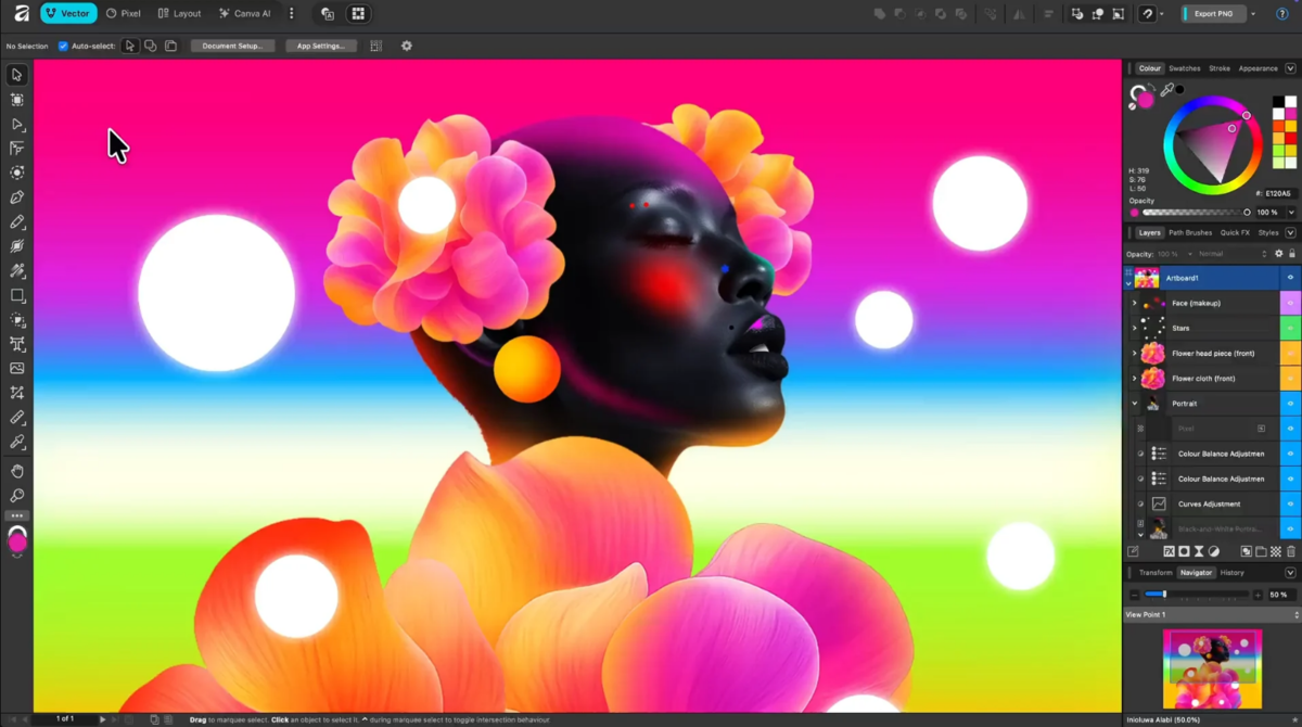 Editing a layered photo composition in Affinity