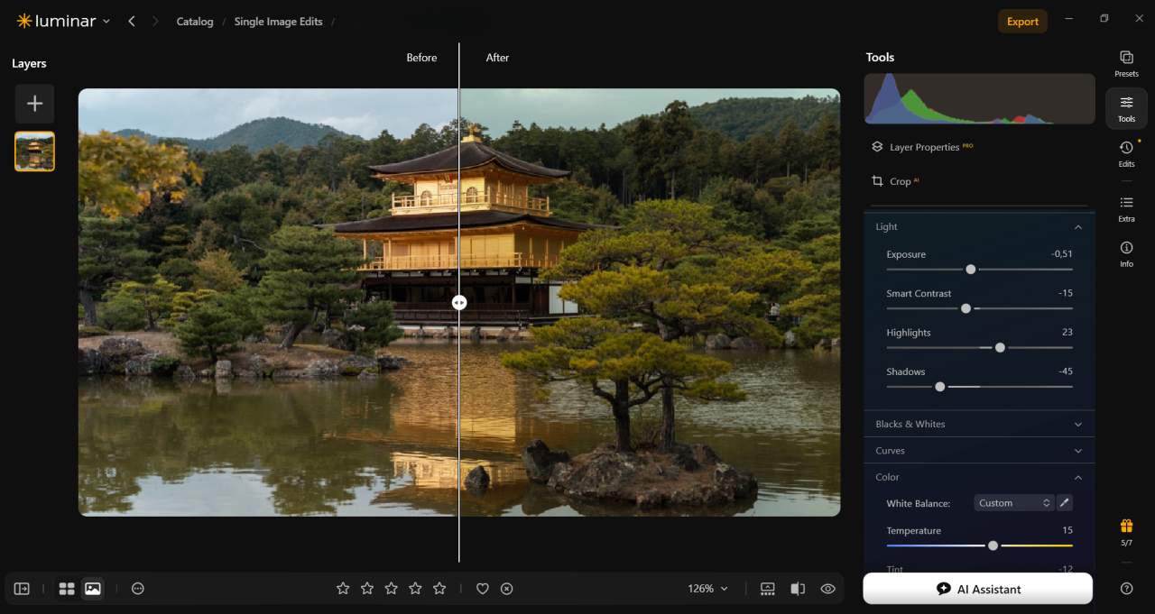 Luminar’s Develop and Color tools