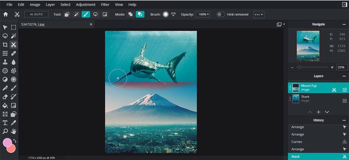 Using an AI editing tool in the Pixlr online photo editor