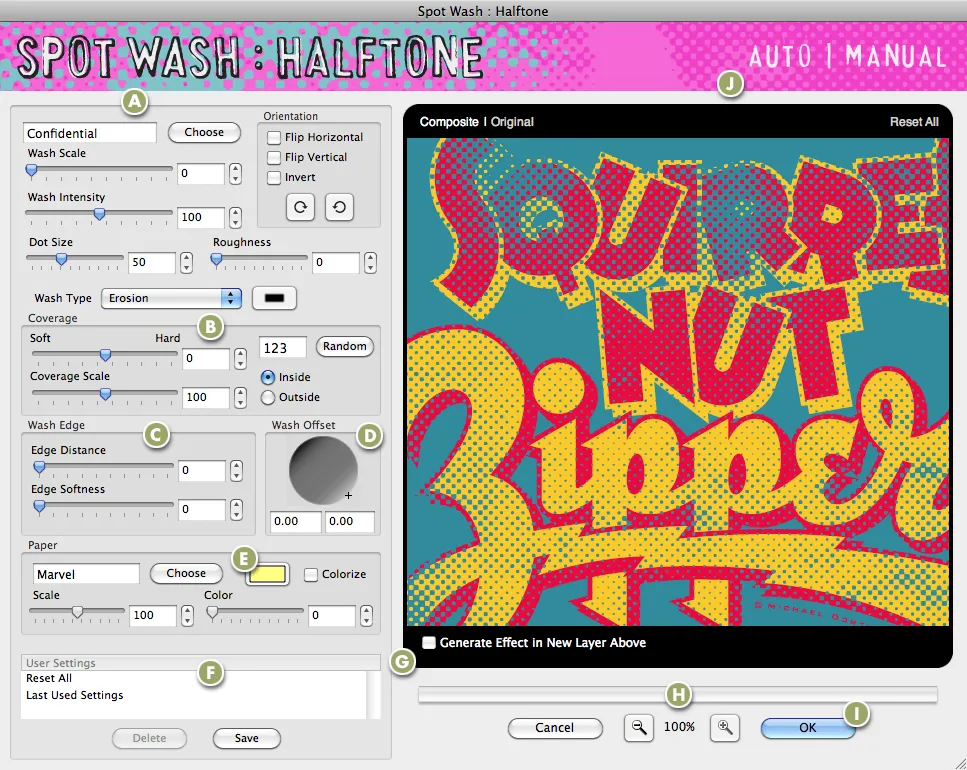 Photoshop filters and plugins by Spot Wash Halftone