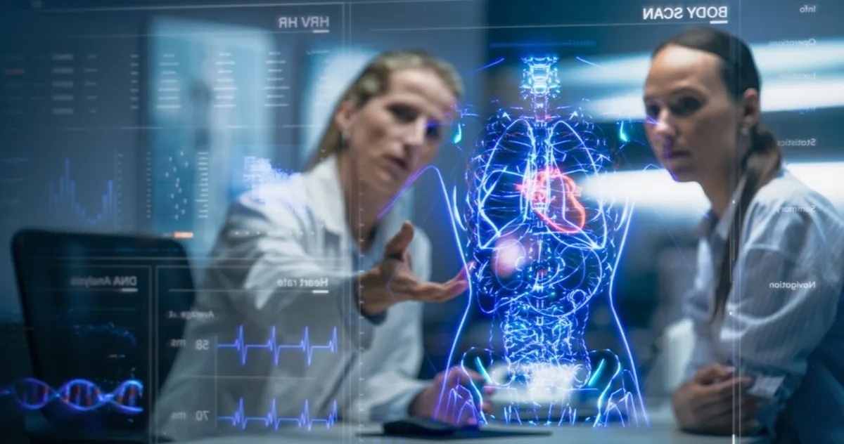 Doctors look at a picture of human organs on a screen | Skylum Blog