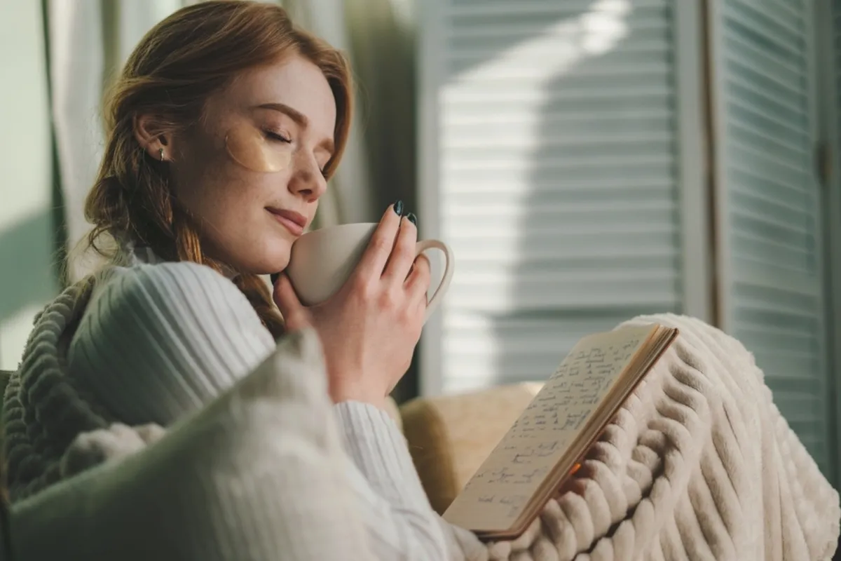 A girl with a cup of tea in a blanket at home | Skylum Blog