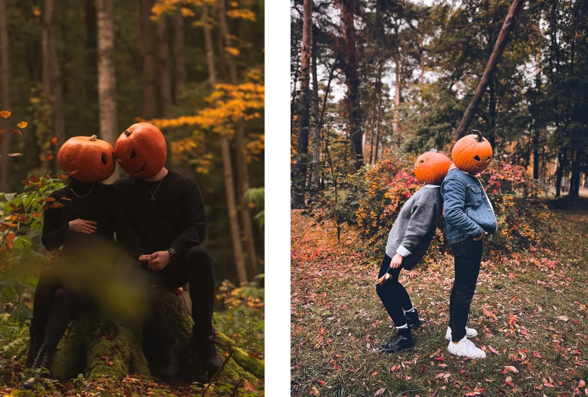 Couples with pumpkins on their heads | Skylum Blog