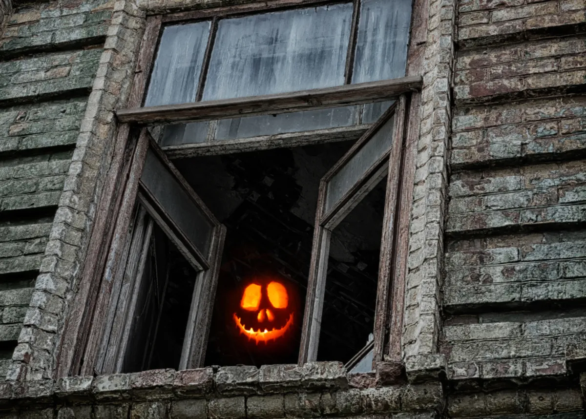 Glowing pumpkin head from the window | Skylum Blog