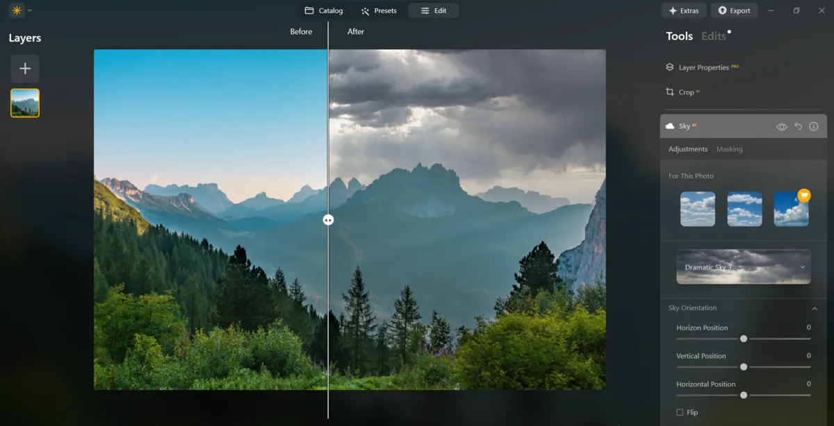 Before and after sky replacement in Luminar Neo | Skylum Blog