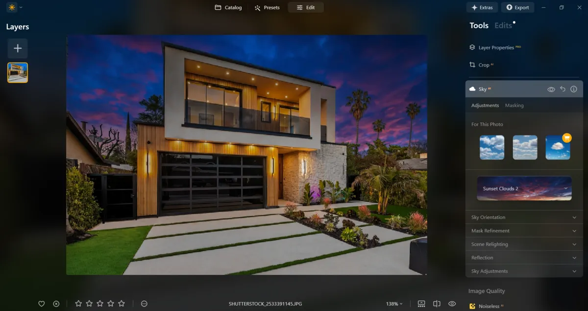 Sky replacement in a photo of a house in Luminar Neo | Skylum Blog