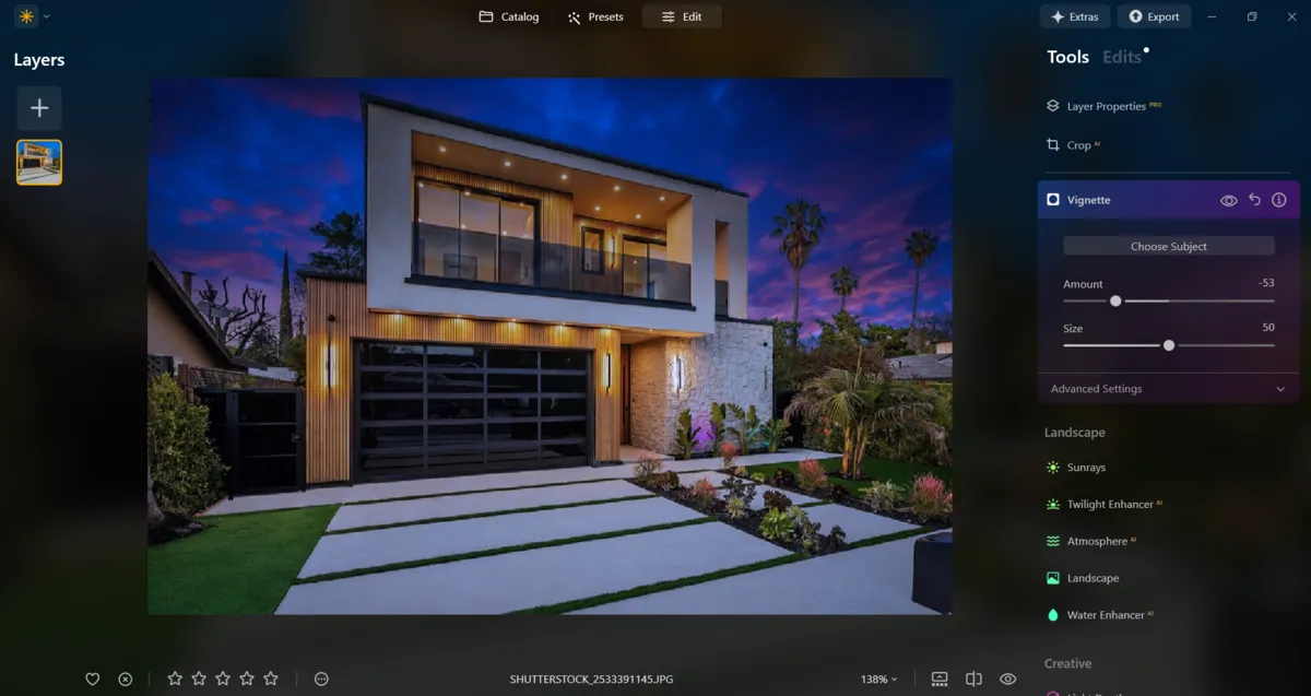 Vignette on a photo of a house in Luminar Neo | Skylum Blog