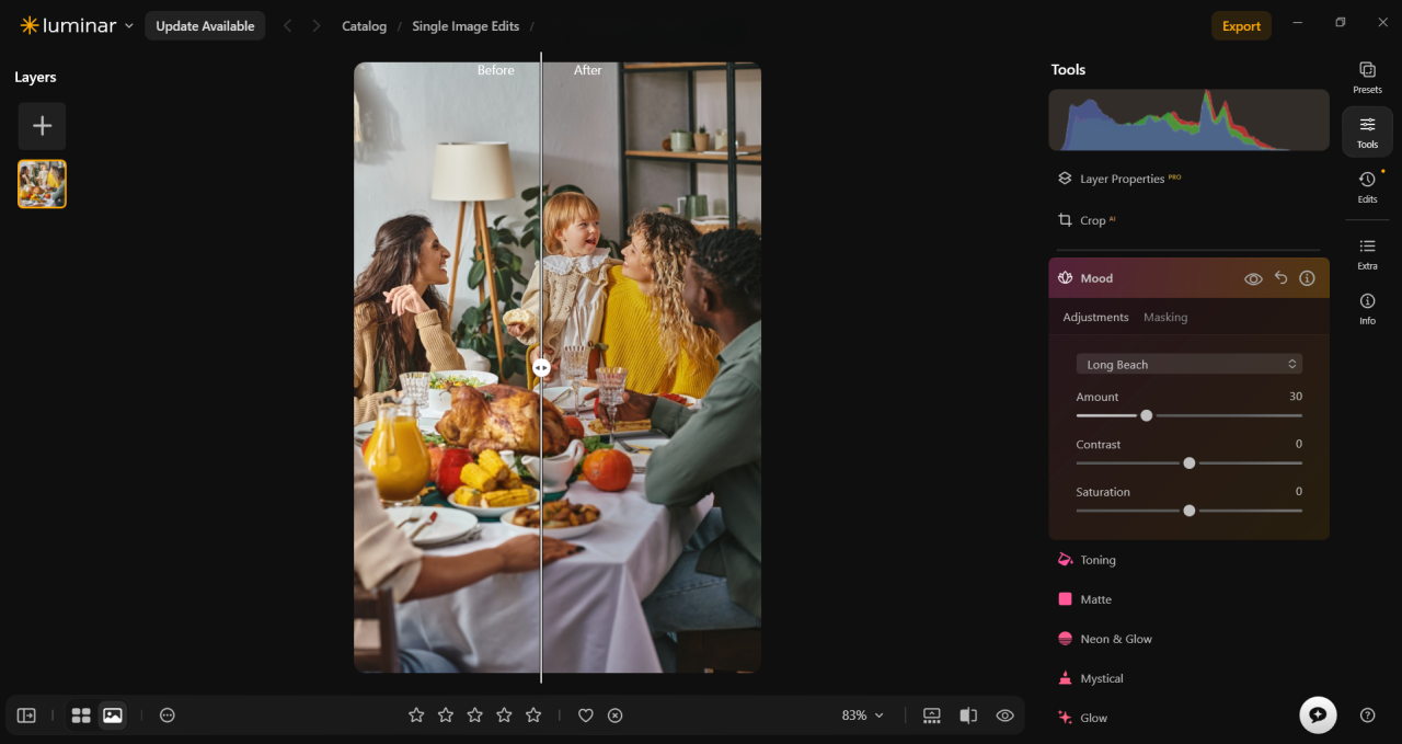 Editing a Thanksgiving family photo in Luminar