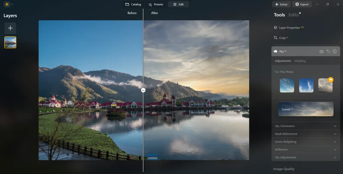 Sky in Luminar Neo before and after | Skylum Blog