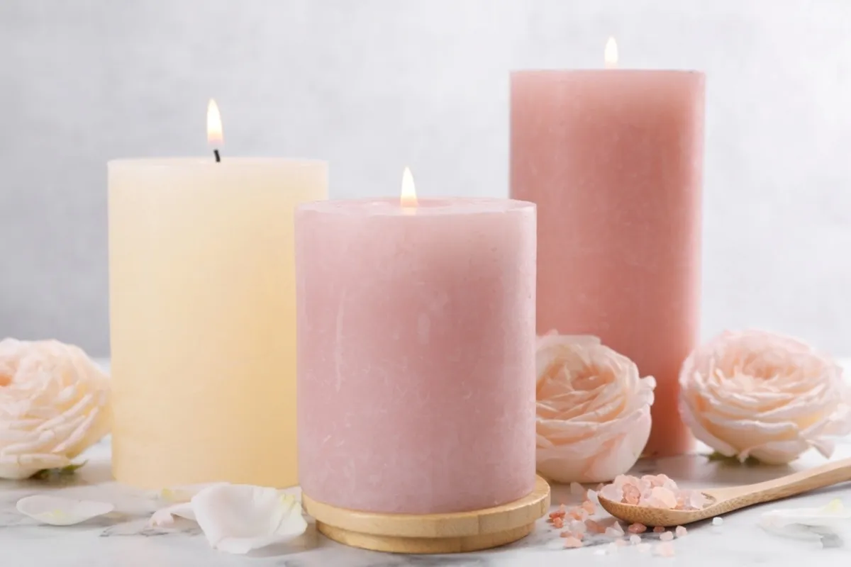 Lit pink candles with roses | Skylum Blog