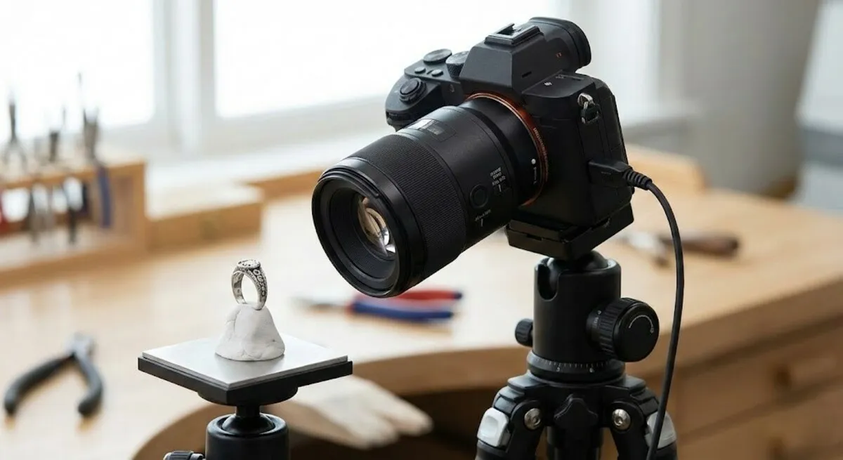 A camera on a tripod takes a picture of a ring | Skylum Blog
