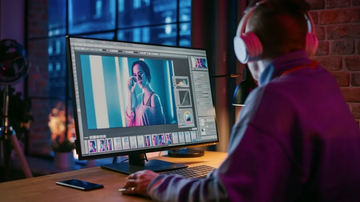 A photographer works on a computer using a photo editor | Skylum Blog