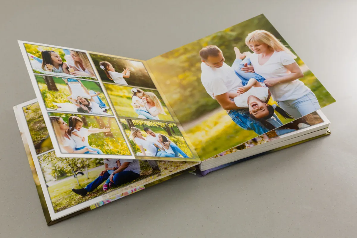 Family photo album with spring photos