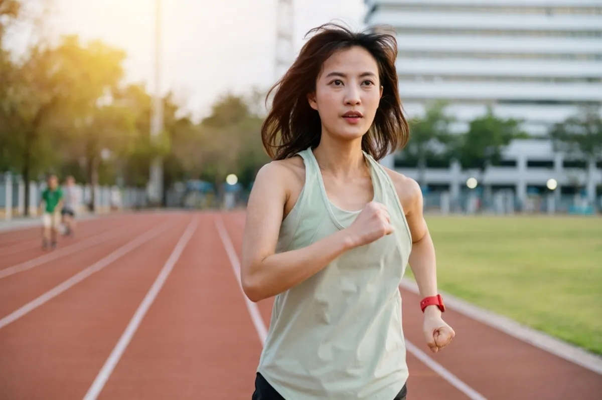 A girl is running at the stadium | Skylum Blog