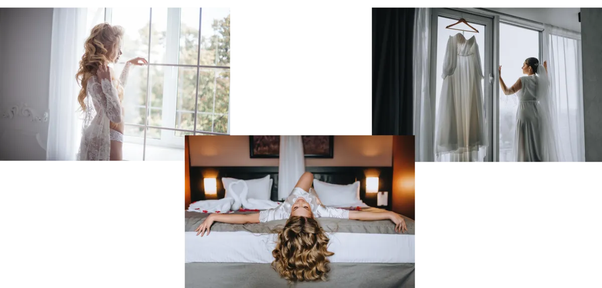 A collage of boudoir photos of the brides | Skylum Blog