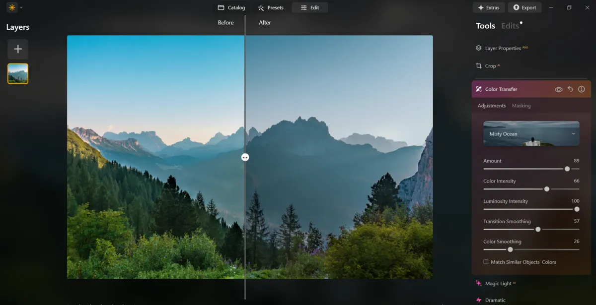 Editing Color Transfer sliders in Luminar Neo | Skylum Blog