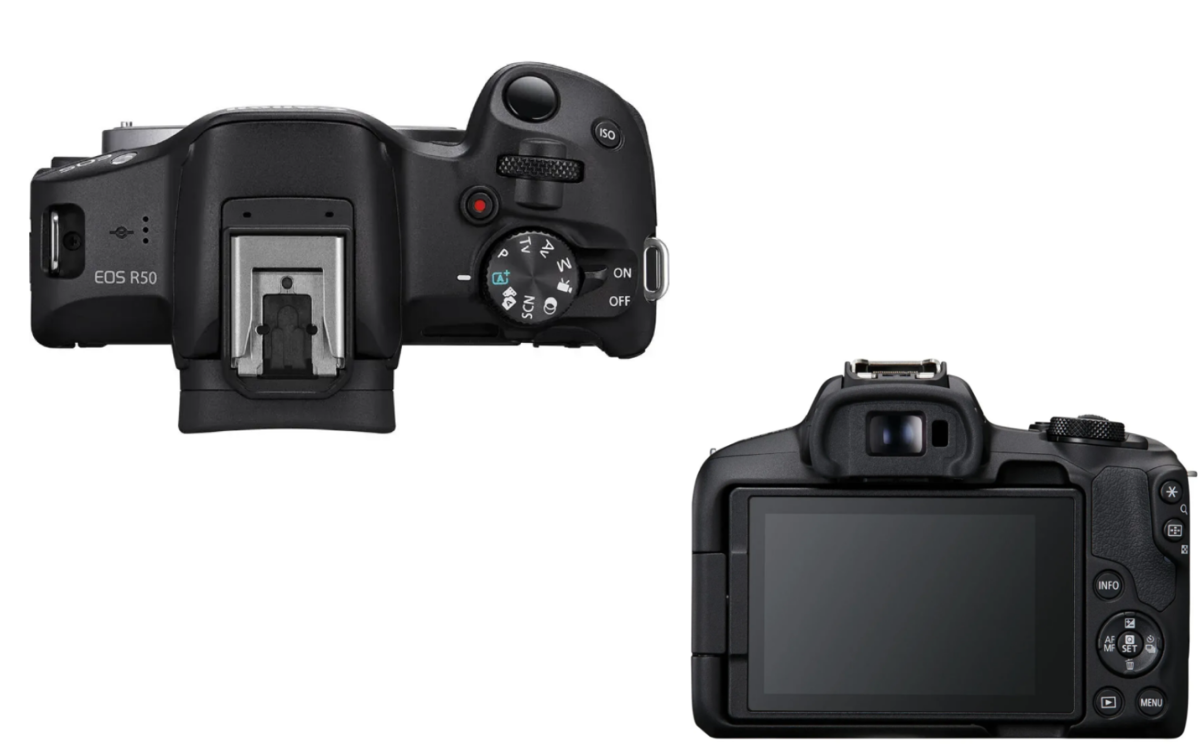 Tampilan layar dan tampilan atas Canon EOS R50 | Skylum Blog

