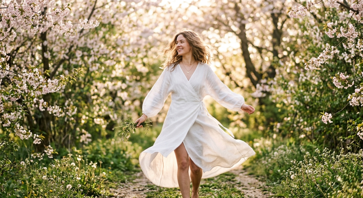 Model wearing flowy, light fabrics in motion | Skylum Blog

