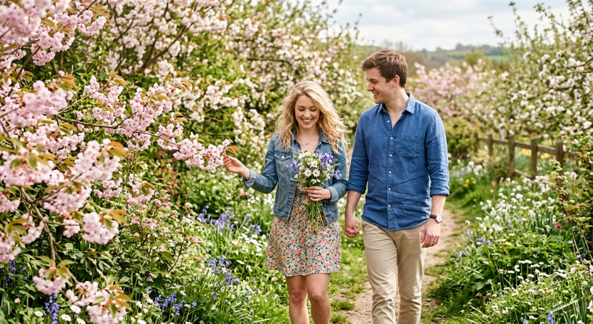 A couple interacting naturally in an orchard | Skylum Blog

