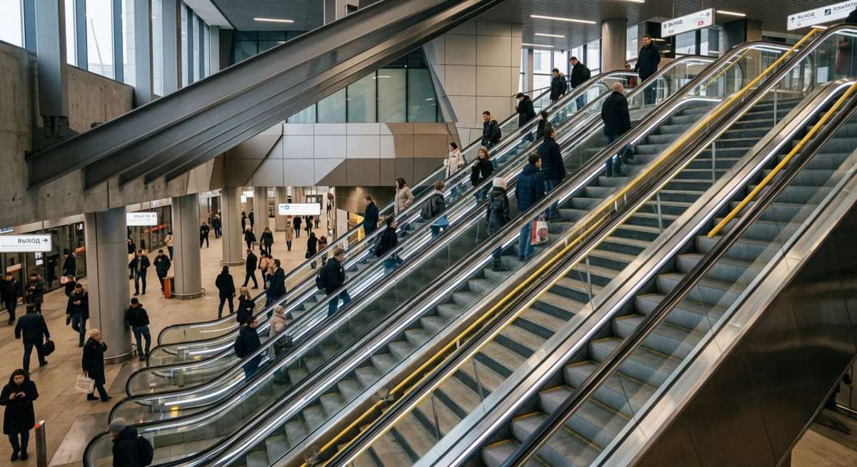 Rhythmic diagonal patterns of a crowded escalator | Skylum Blog

