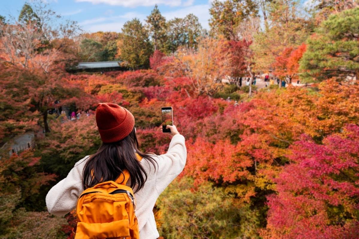 A girl takes a photo of an autumn park | Skylum Blog

