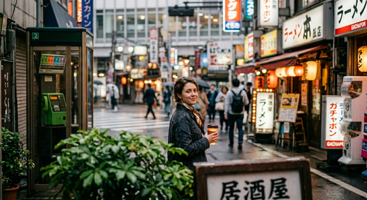 Layered street portrait of a woman in a Japanese alley | Skylum Blog


