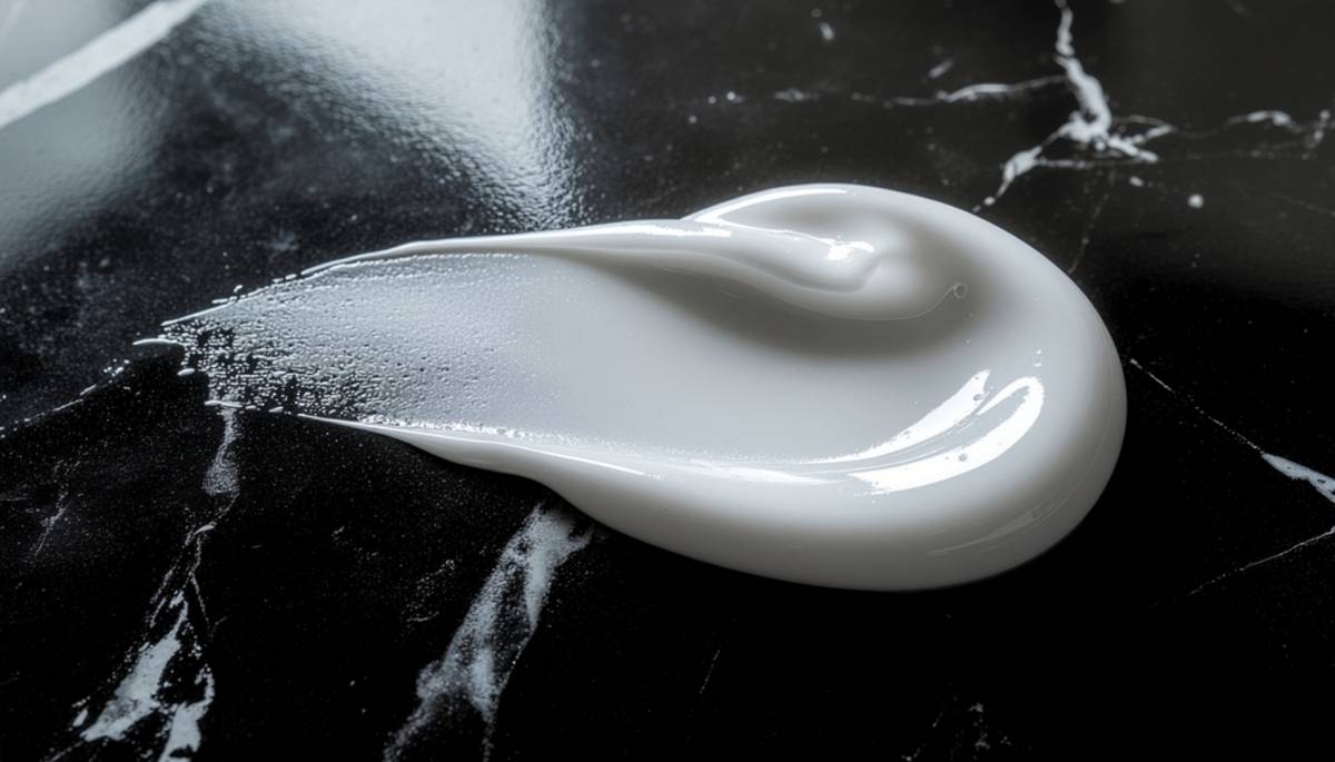 Thick white cosmetic cream swirl on a black surface | Skylum Blog


