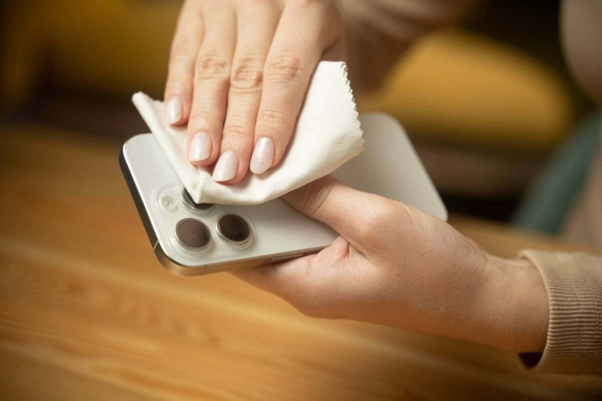 A girl wipes her smartphone camera | Skylum How-to