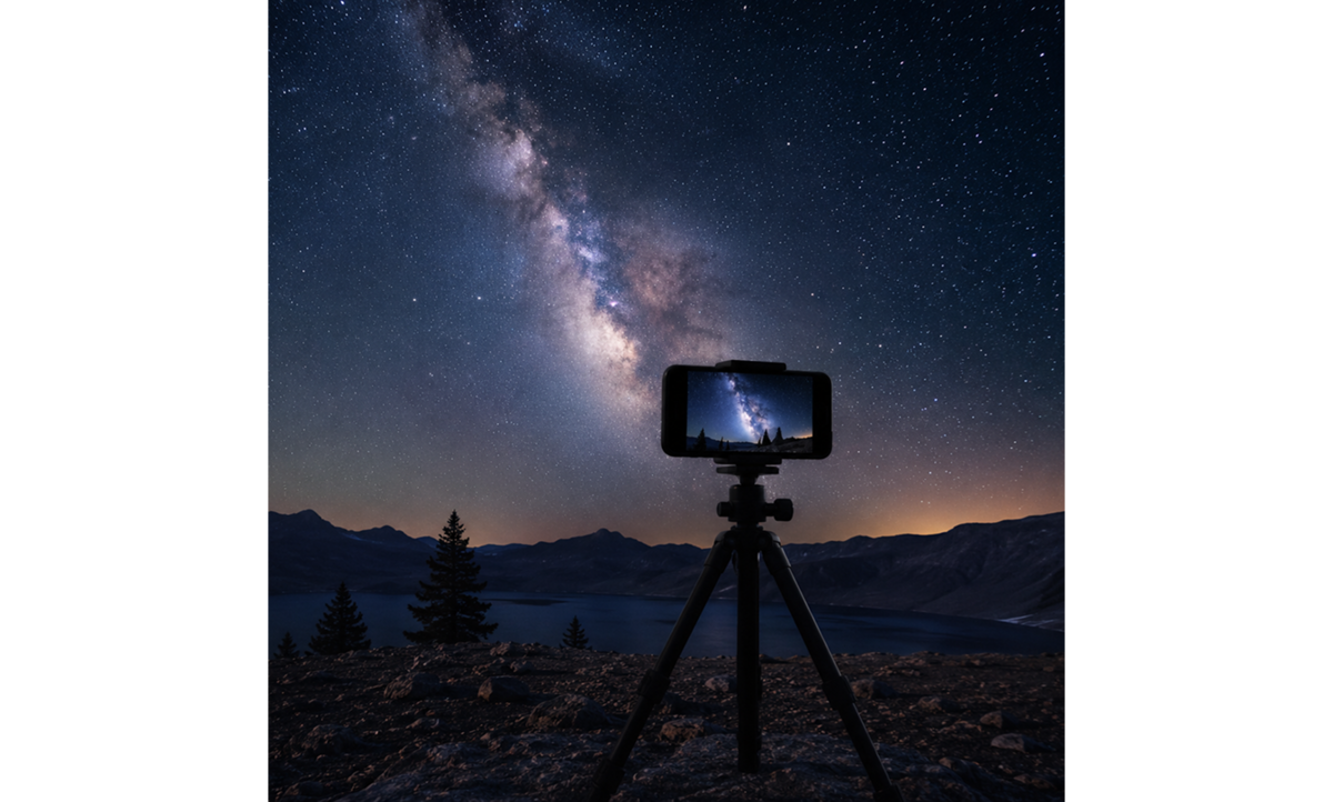A smartphone on a tripod takes a photo of the Milky Way | Skylum How-to