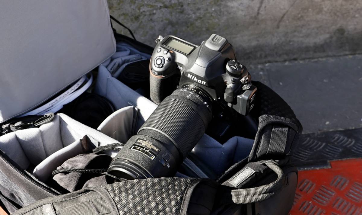 Nikon camera on a bag | Skylum Blog

