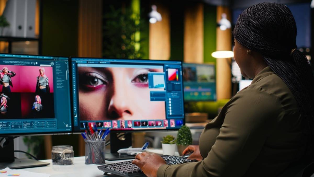 A woman edits an image created by AI | Skylum How-to

