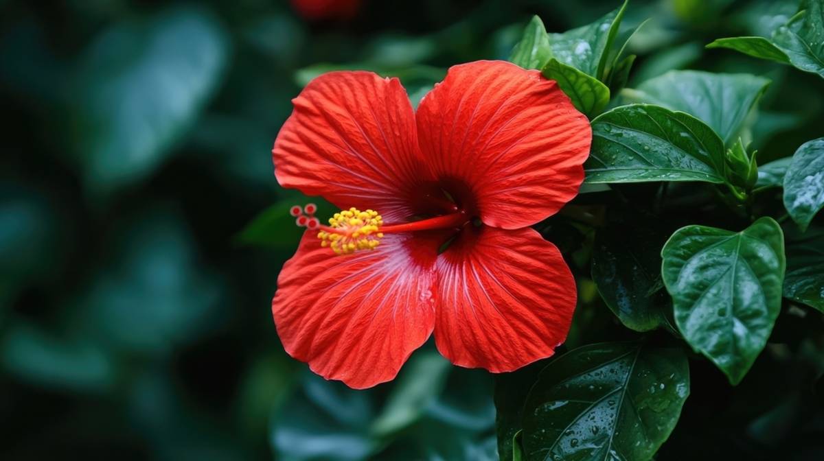 Red flower on a background of green leaves | Skylum Blog

