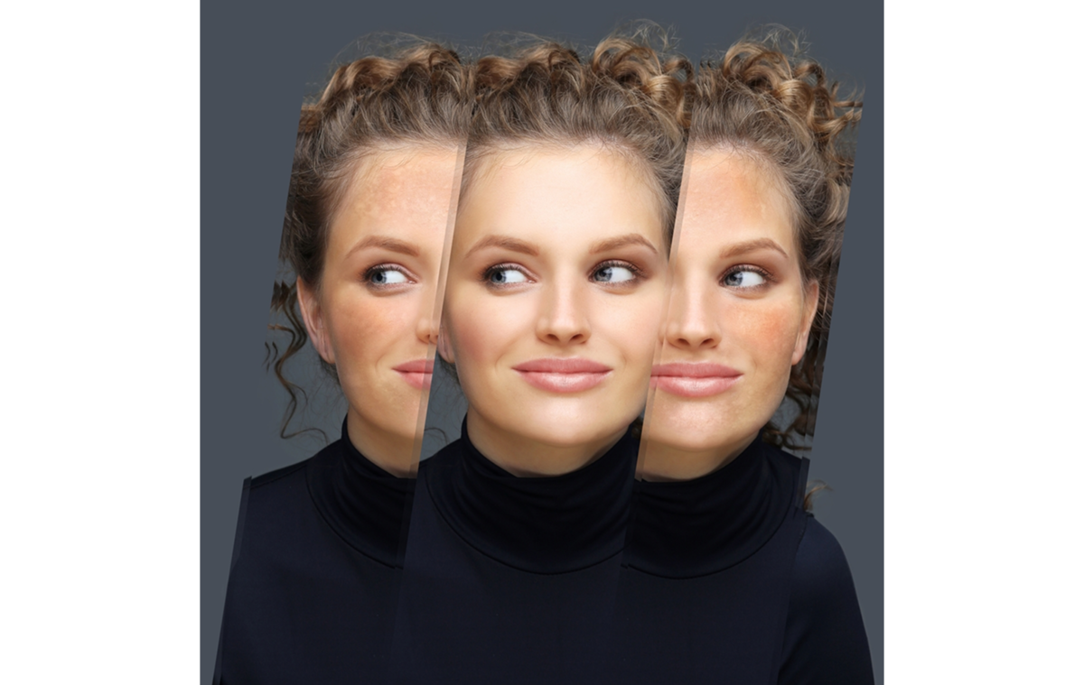 Portrait of a girl with a retouched and non-retouched face | Skylum Blog


