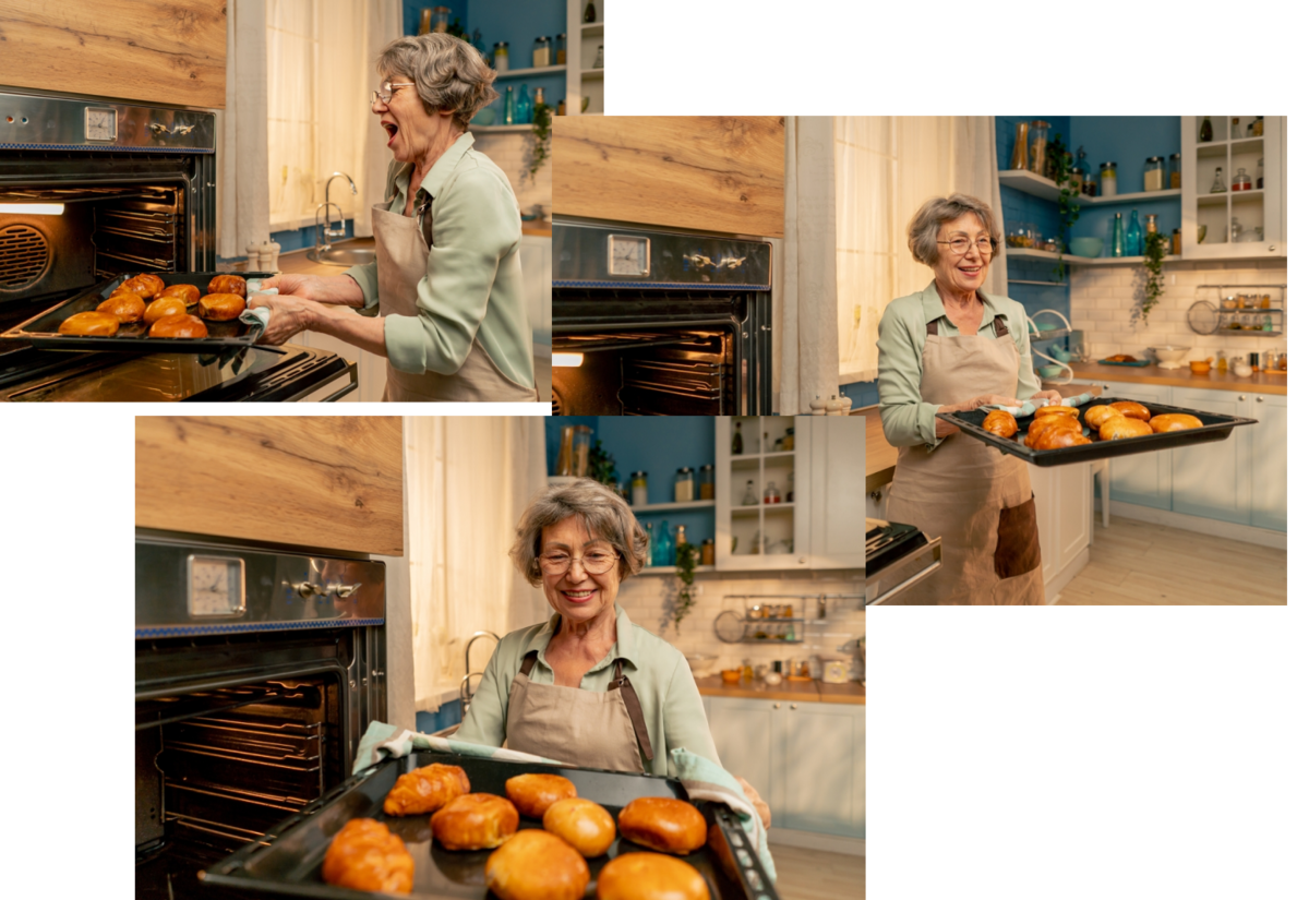 Grandma takes pies out of the oven photo collage | Skylum Blog


