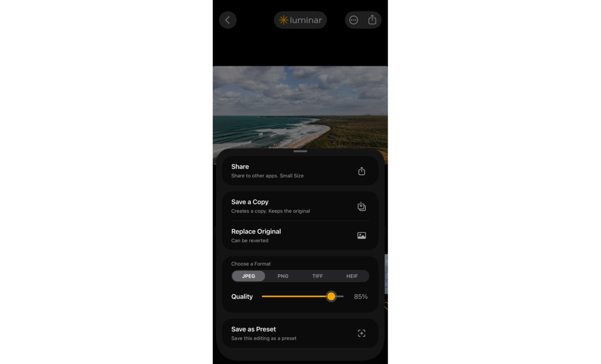 Saving photos in Luminar Mobile | Skylum How-to


