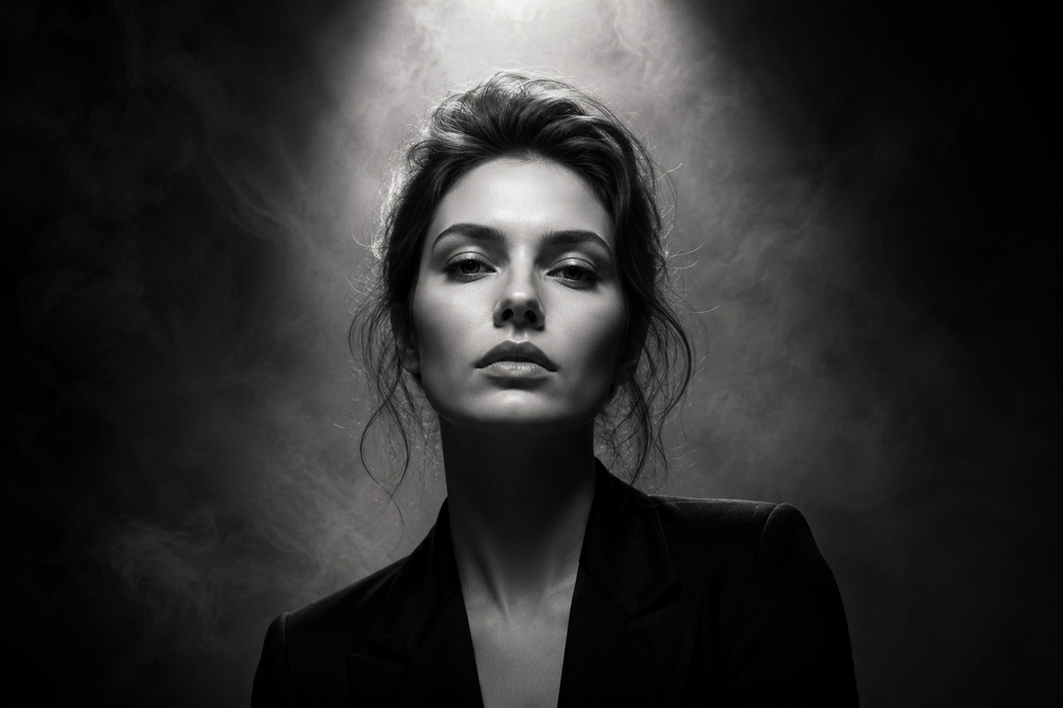 Retrato en blanco y negro de una mujer con una iluminación espectacular | Blog de Skylum