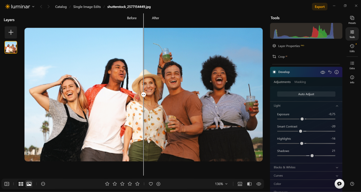 Basic corrections in Luminar