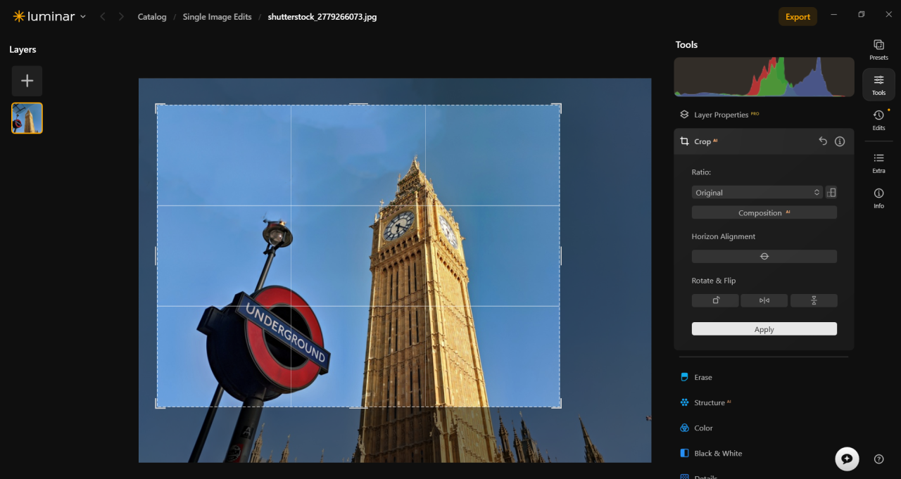 Luminar’s Crop tool